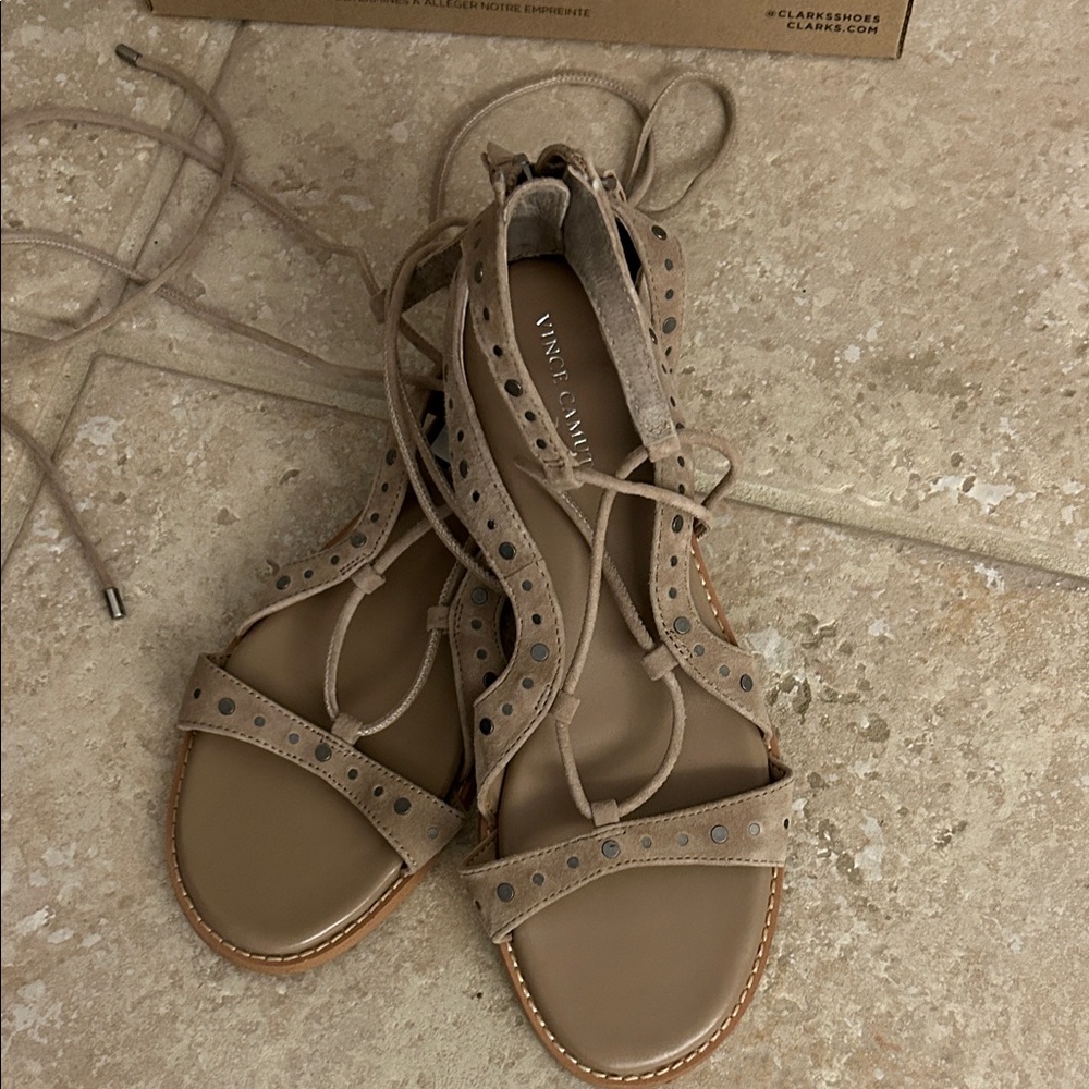 Vince Camuto Beige Lace-Up Sandals